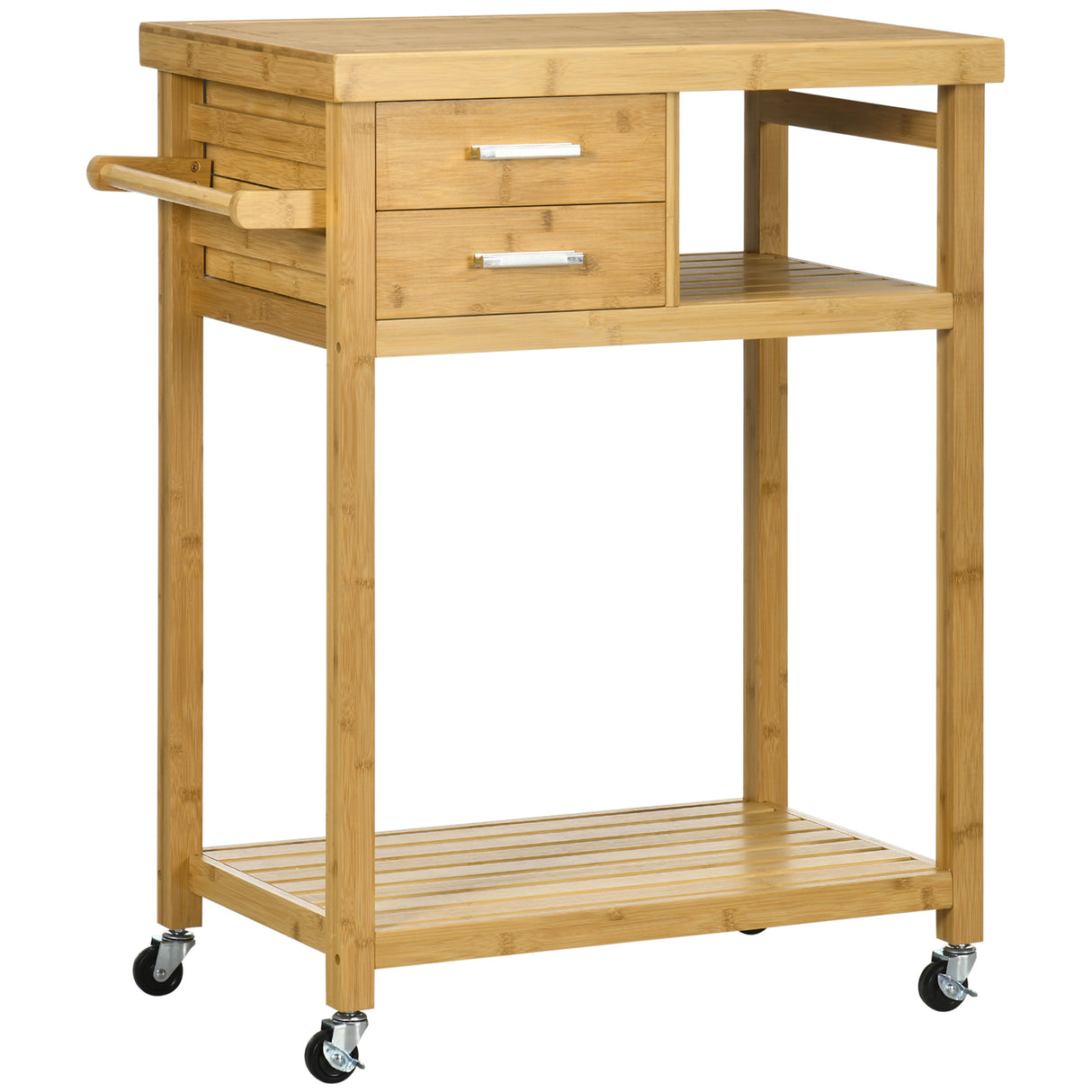 easycomfort easycomfort carrello da cucina in bambu con portasciugamani 2 cassetti e 2 ripiani aperti 83x45x96 cm