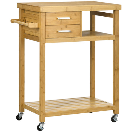 easycomfort easycomfort carrello da cucina in bambu con portasciugamani 2 cassetti e 2 ripiani aperti 83x45x96 cm