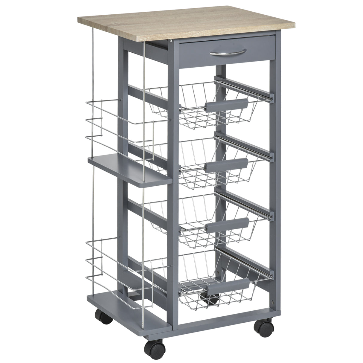 easycomfort easycomfort carrello da cucina in grigio scuro con 1 cassetto e 4 cestelli metallici