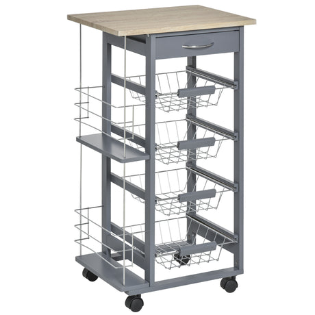easycomfort easycomfort carrello da cucina in grigio scuro con 1 cassetto e 4 cestelli metallici