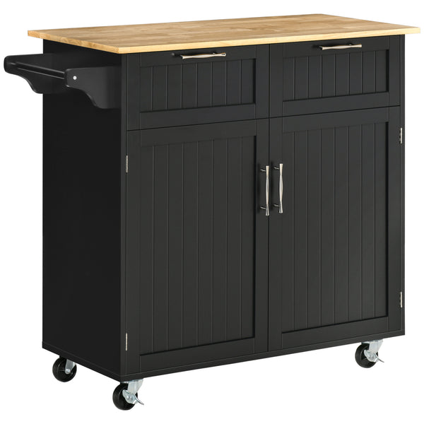 EASYCOMFORT Carrello da Cucina Multiuso in Legno con 2 Cassetti, Armadietto  e 4 Ruote, 104x46x91cm, Nero