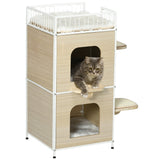 easycomfort easycomfort casetta per gatti a 3 piani con tiragraffi e superficie recintata 40x40x84 cm color legno e bianco
