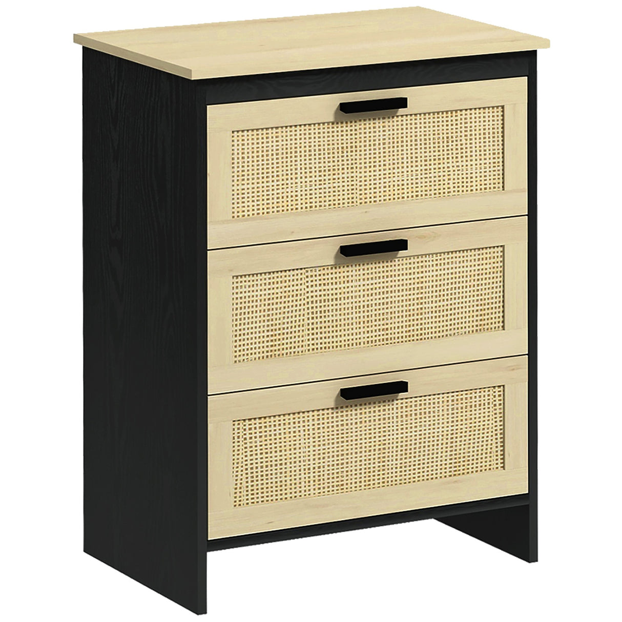 easycomfort easycomfort cassettiera 3 cassetti in truciolato e rattan per soggiorno e camera da letto 60x40x80 cm nero e color legno
