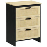 easycomfort easycomfort cassettiera 3 cassetti in truciolato e rattan per soggiorno e camera da letto 60x40x80 cm nero e color legno