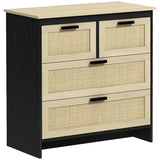 easycomfort easycomfort cassettiera 4 cassetti in truciolato e rattan per soggiorno e camera da letto 80x38x80 cm nero e color legno