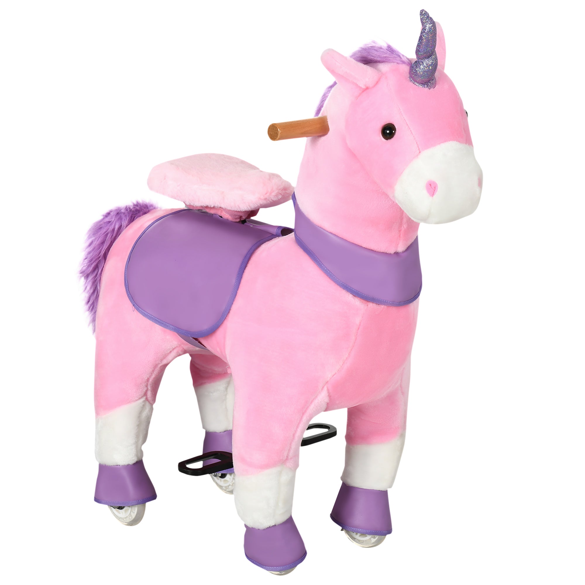 EASYCOMFORT Cavallo a Dondolo con Ruote a Forma di Unicorno per Bambini da  3-6 Anni, 70x32x87cm, Rosa