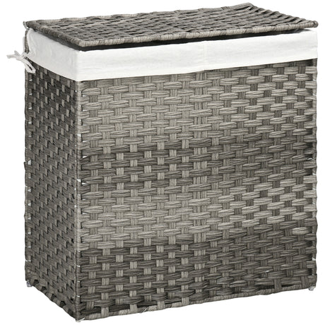 easycomfort easycomfort cesto portabiancheria a 2 sezioni e capacita 100l con sacca interna removibile 56 5x33x61 cm grigio