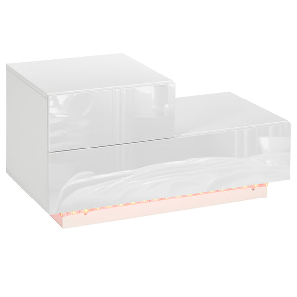 EASYCOMFORT Comodino Moderno con 16 Luci LED RGB, Telecomando e Due Cassetti  in Truciolato, 70x37x38cm, Bianco