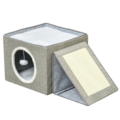 easycomfort easycomfort cuccia per gatti pieghevole e portatile casetta per gatti con pannello tiragraffi 2 cuscini e pallina in peluche e tessuto grigio