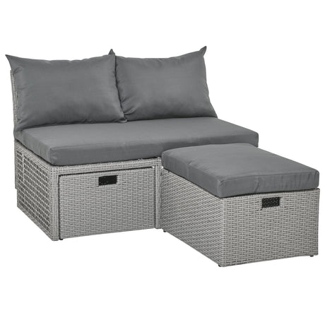 easycomfort easycomfort divano 2 posti con contenitore e pouf in rattan pe salvaspazio con cuscini grigio ean 8055776916262