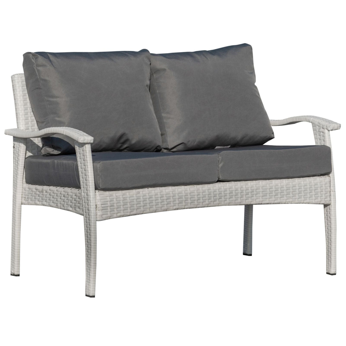 easycomfort easycomfort divano da esterno 2 posti in rattan pe panchina da giardino con cuscini e braccioli 120x63x77cm bianco ean 8055776911304
