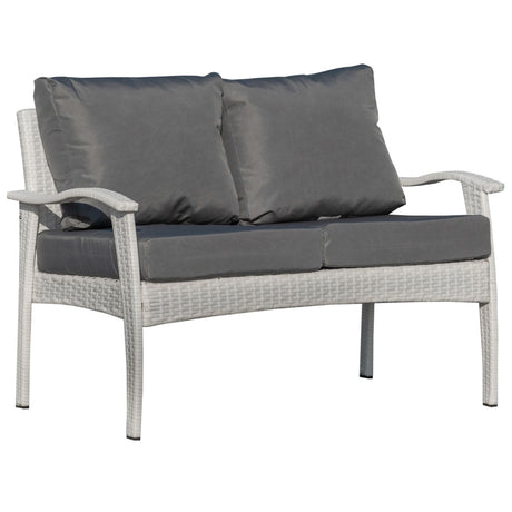 easycomfort easycomfort divano da esterno 2 posti in rattan pe panchina da giardino con cuscini e braccioli 120x63x77cm bianco ean 8055776911304