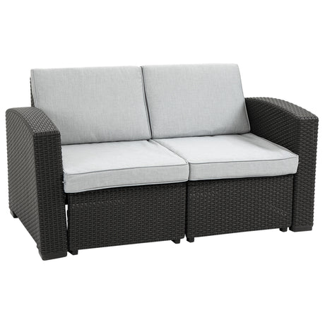 easycomfort easycomfort divano da esterno a 2 posti da in pp plastica ad effetto rattan divano da giardino con cuscini rimovibili e lavabili grigio e nero
