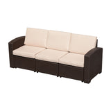 easycomfort easycomfort divano da esterno a 3 posti in pe rattan con cuscini marrone 199x71x75cm ean 8055776914978