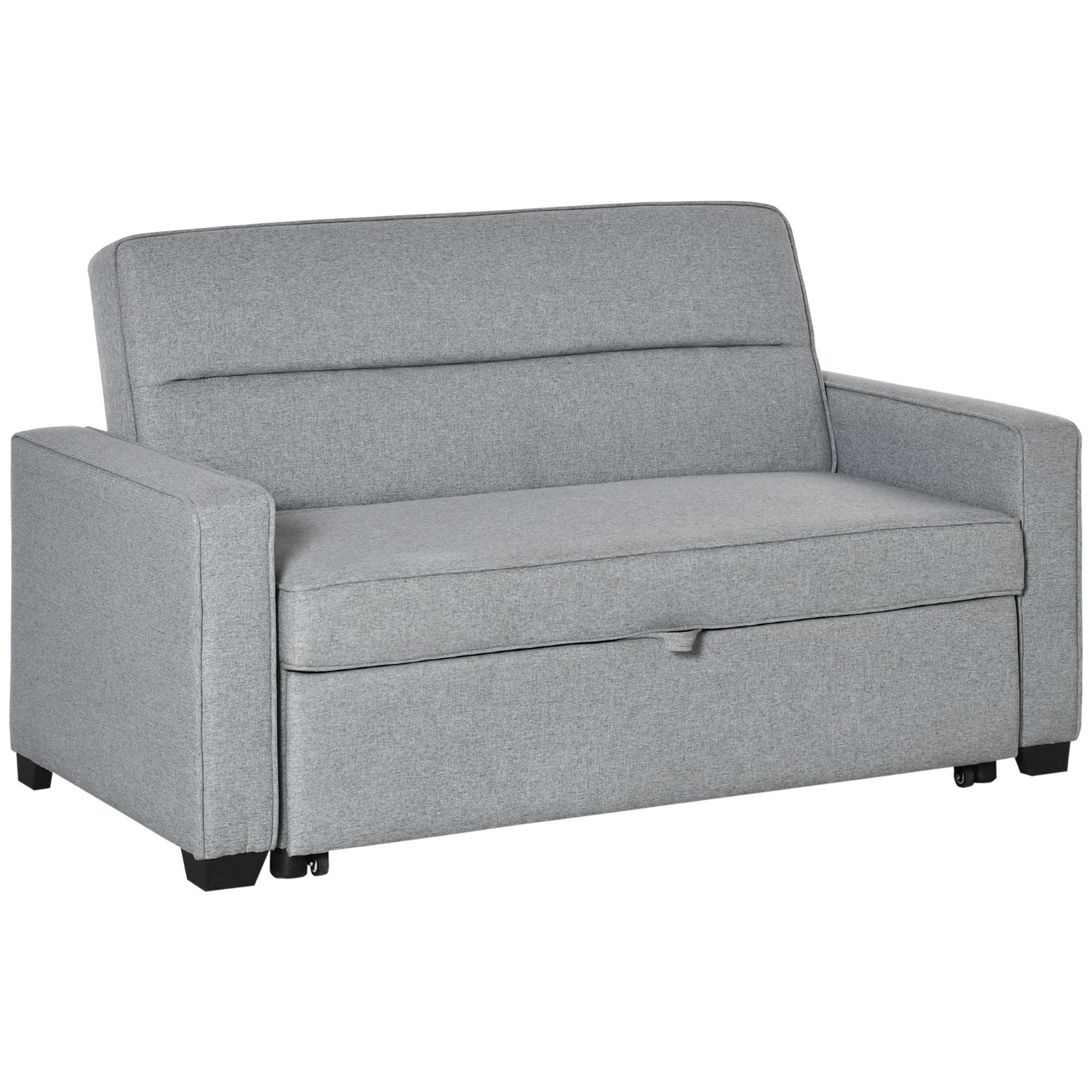 EASYCOMFORT Divano Letto a 1 Piazza in Tessuto, Seduta 2 Posti e Schienale  a 3 Reclinazioni, 154x87x89cm - Grigio