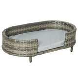 easycomfort easycomfort divano per cani di taglia piccola e media divano rialzato in rattan pe con cuscino impermeabile in gommapiuma 74x42x21cm marrone e grigio