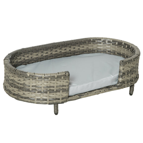 easycomfort easycomfort divano per cani di taglia piccola e media divano rialzato in rattan pe con cuscino impermeabile in gommapiuma 74x42x21cm marrone e grigio