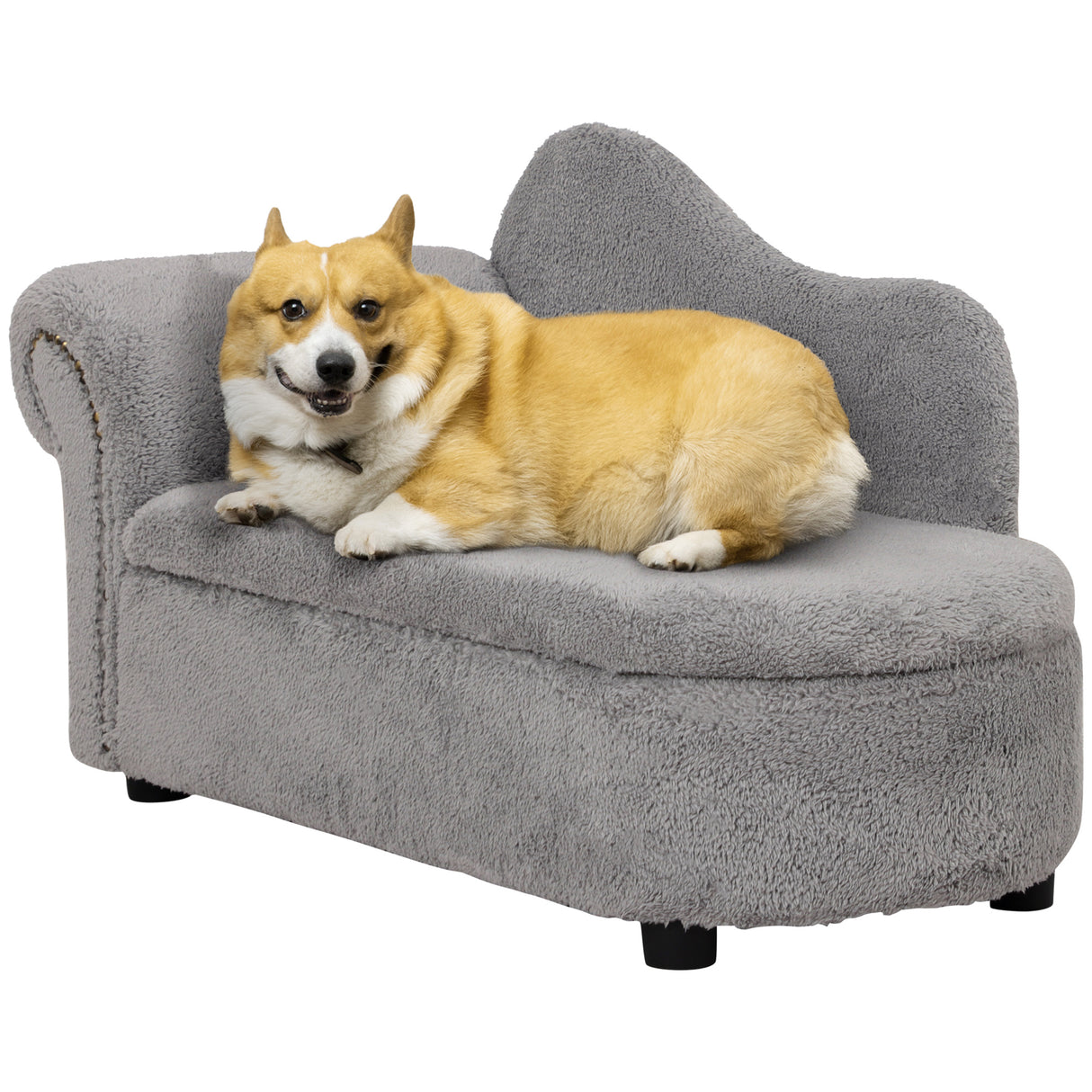 easycomfort easycomfort divano per cani e gatti con vano contenitore e rivestimento vellutato 80x40x46cm grigio scuro