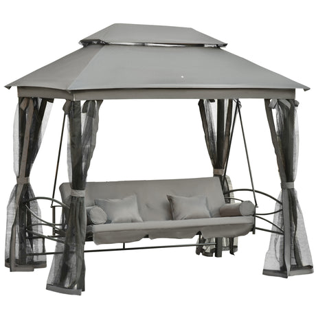 easycomfort easycomfort dondolo 3 posti reclinabile con copertura a gazebo zanzariera e cuscini grigio scuro