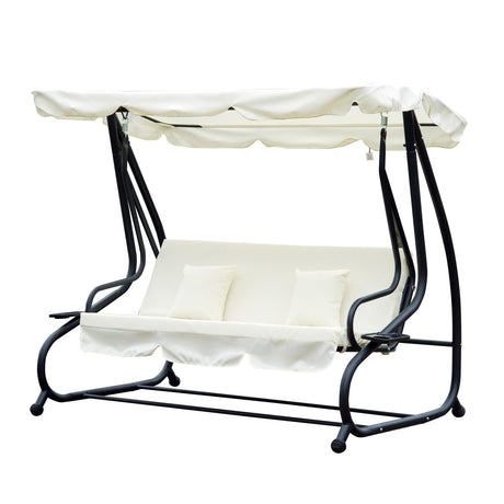 easycomfort easycomfort dondolo da giardino 3 posti convertibile in letto a dondolo con tetto regolabile 2 portabicchieri crema 200120164cm