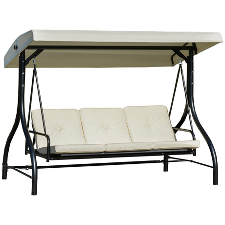 easycomfort easycomfort dondolo letto da giardino 3 posti con tettuccio regolabile metallo e poliestere beige