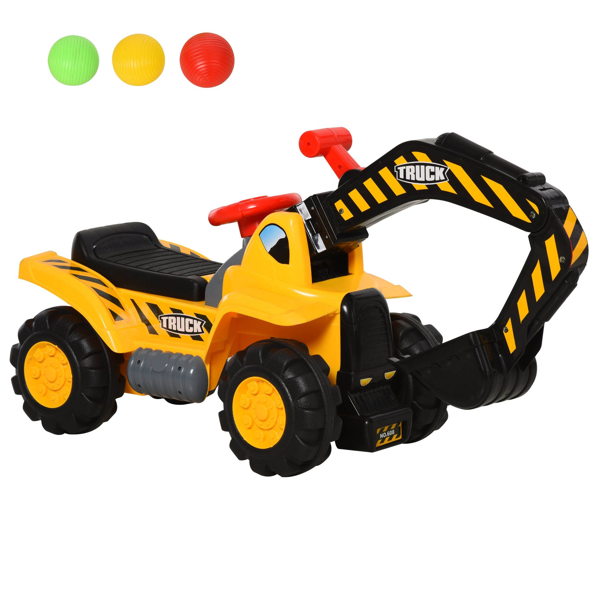 EASYCOMFORT Escavatore Giocattolo per Bambini (max. 30 kg) con Braccio  Mobile, Canestro e Palline Colorate, Giallo e Nero