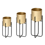 easycomfort easycomfort fioriera set di 3 pezzi con supporto di metallo per arredamento interni ed esterni oro