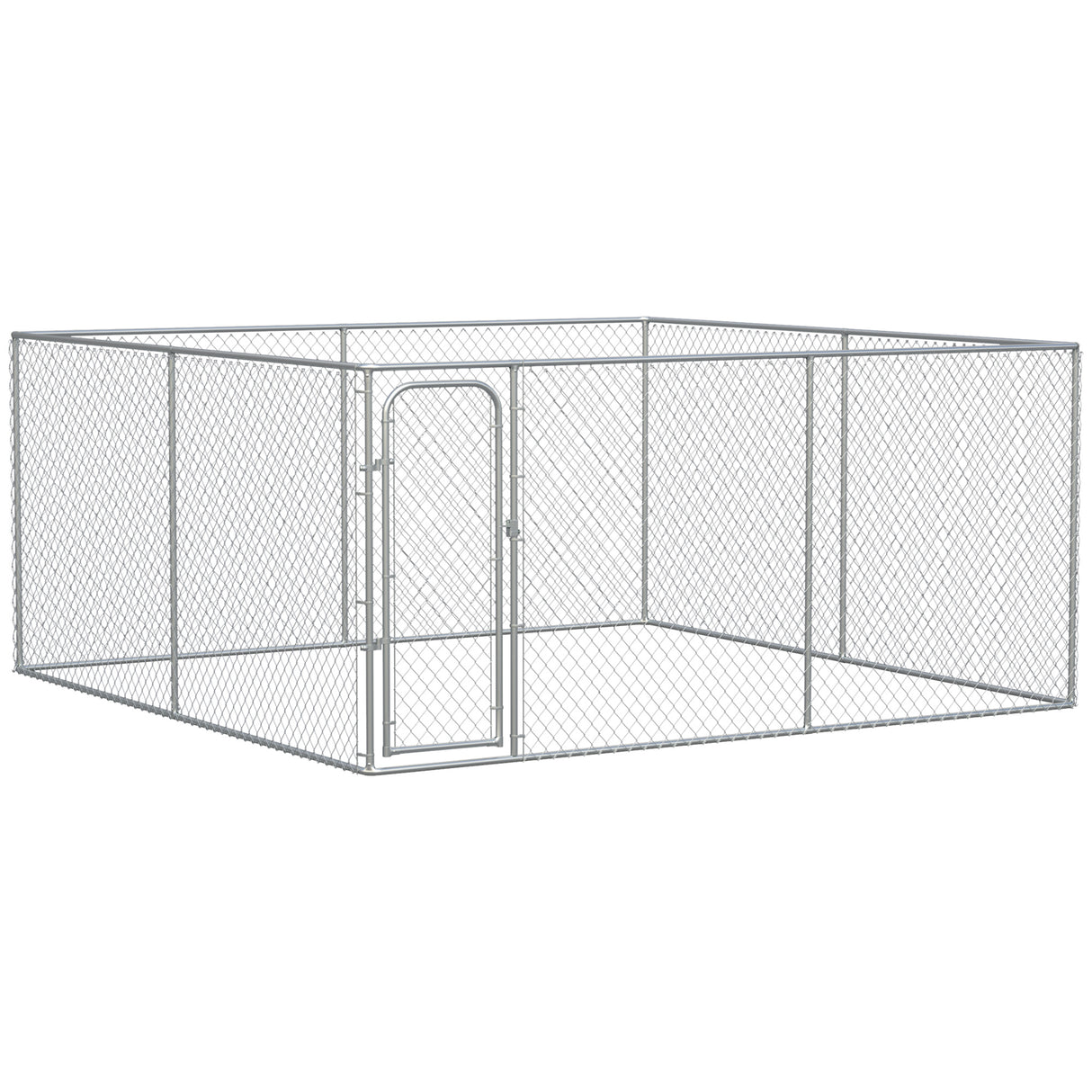 easycomfort easycomfort kennel per cani da esterno a maglie con porta con blocco in acciaio 400x400x182cm argento