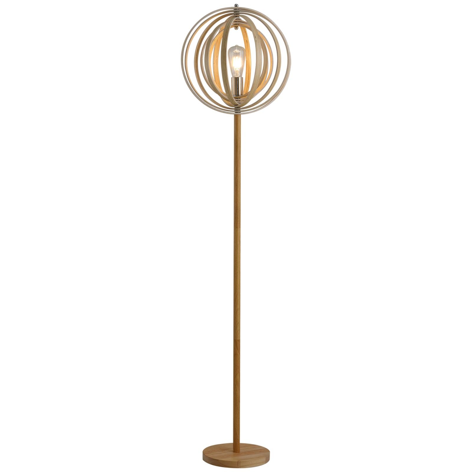 EASYCOMFORT Lampada da Terra per Soggiorno Design, Paralume con Anelli  Regolabili in Legno, Lampadine E27, Ф38 x 160 cm