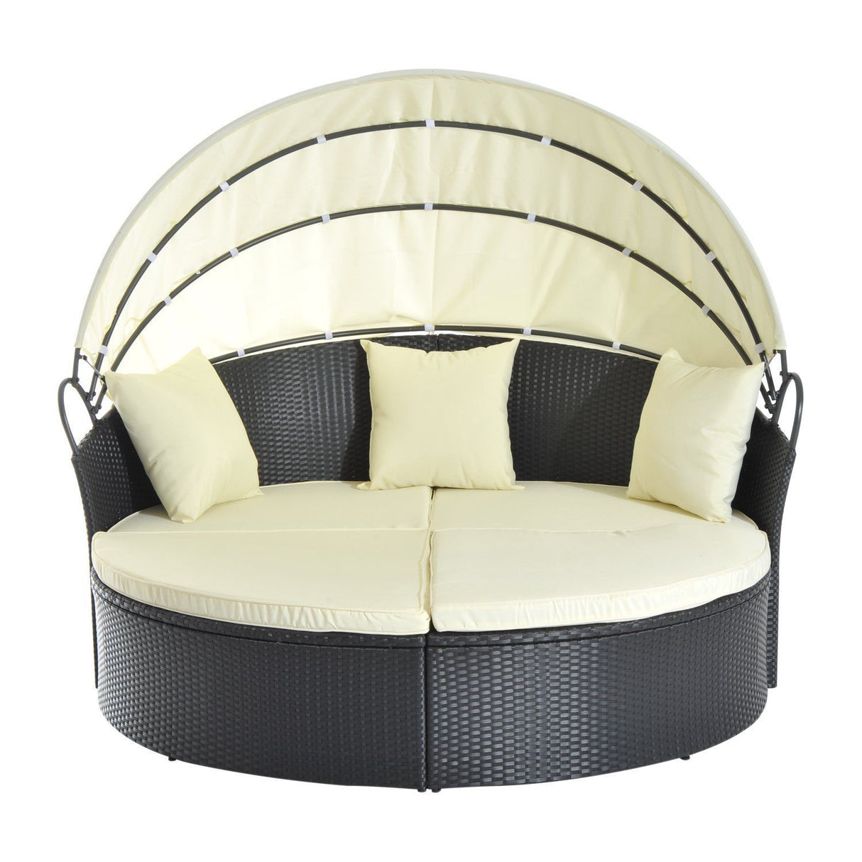 easycomfort easycomfort lettino prendisole conchiglia con poggiapiedi e tenda parasole in pe rattan nero