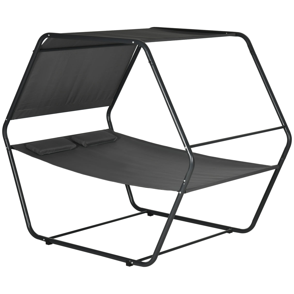 easycomfort easycomfort lettino prendisole reclinabile a 2 posti in acciaio con cuscino e tetto parasole 210x140x177 cm grigio