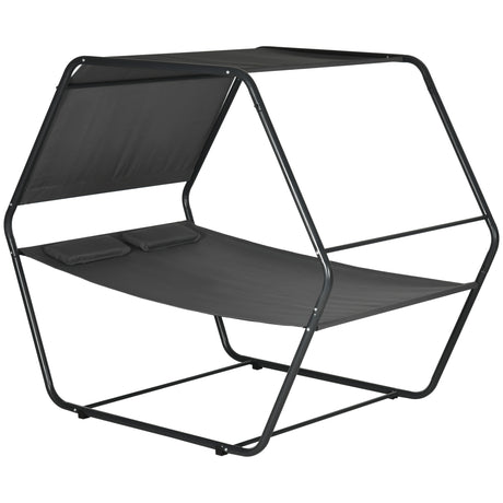 easycomfort easycomfort lettino prendisole reclinabile a 2 posti in acciaio con cuscino e tetto parasole 210x140x177 cm grigio