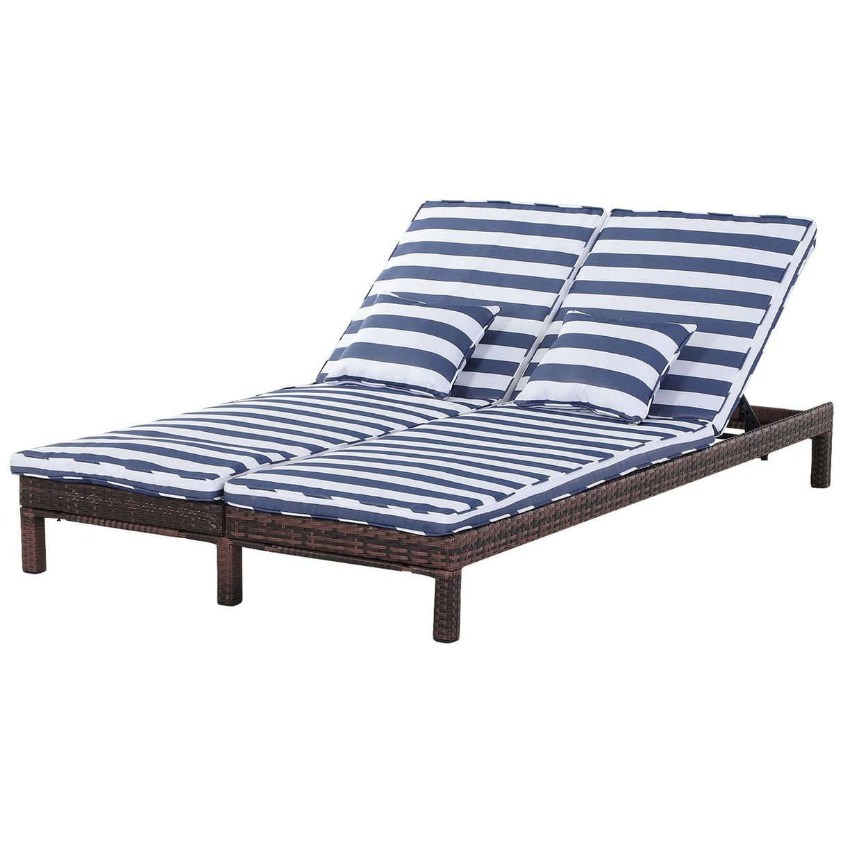 easycomfort easycomfort lettino prendisole sdraio a 2 posti in pe rattan marrone con materassino a righe bianco e blu ean 8055776913148