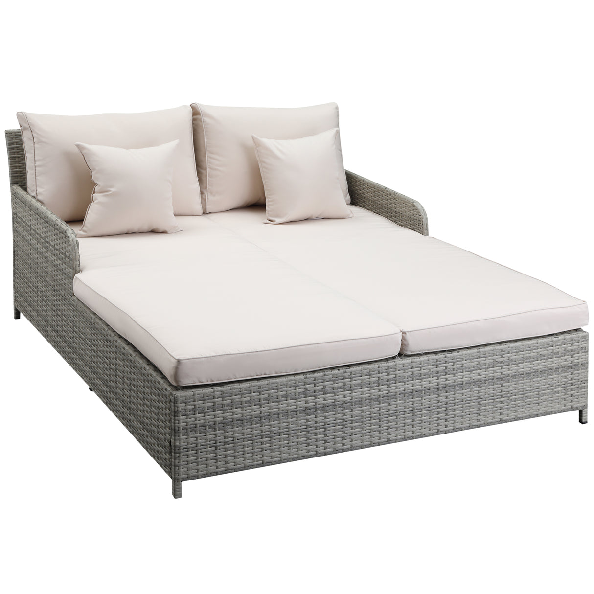 easycomfort easycomfort lettino prendisole sdraio da giardino 2 posti in rattan pe struttura in acciaio con braccioli e cuscini imbottiti 158x134x70cm grigio