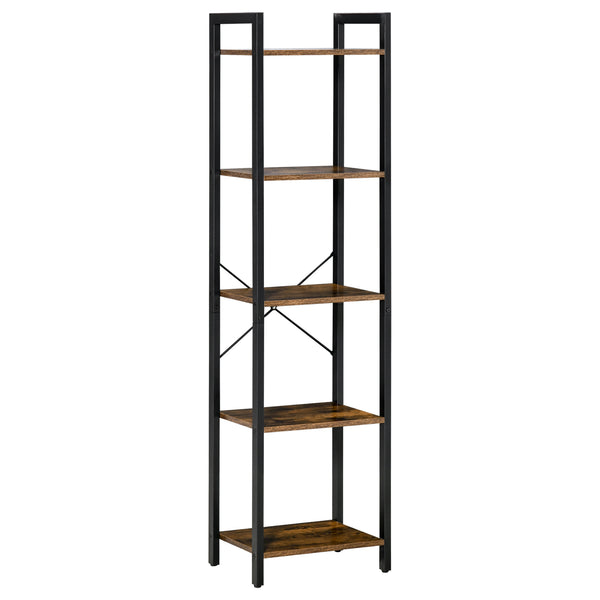 EASYCOMFORT Libreria Stile Industriale a 5 Scaffali in Legno e Acciaio,  40x30x154cm - Marrone Rustico