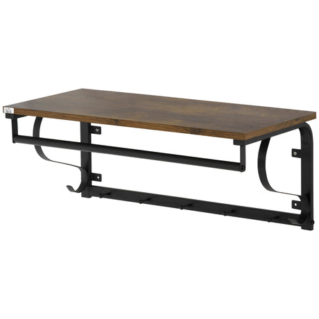 easycomfort easycomfort mensola portaoggetti salvaspazio a parete con 7 ganci e asta in acciaio e truciolato 66x30x27 cm