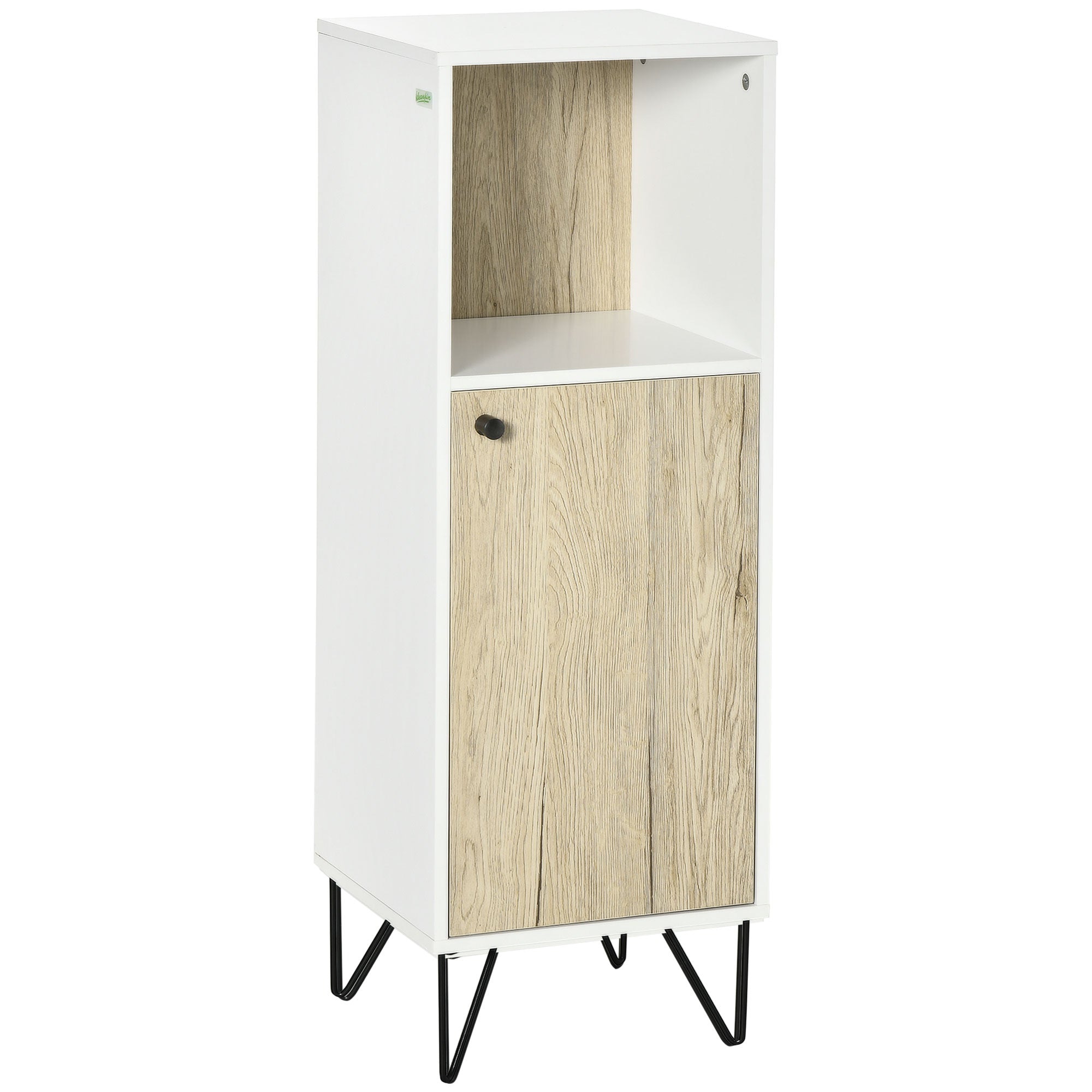 EASYCOMFORT Mobile Bagno con Ripiano Aperto e Armadietto con Anta in Legno,  31.5x30x91cm, Quercia e Bianco