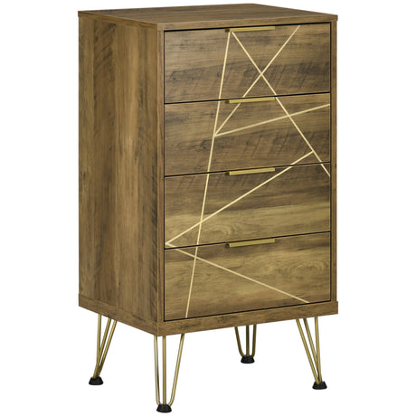 easycomfort easycomfort mobile cassettiera a 4 cassetti in legno truciolare e gambe in acciaio 48x21x79cm legno e oro