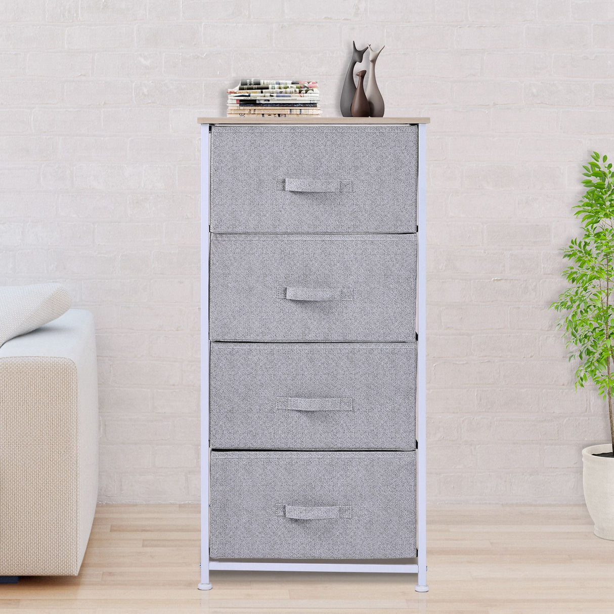 easycomfort easycomfort mobile contenitore con 4 cassetti in lino pannello telaio in acciaio verniciato a polvere ripiano superiore in mdf grigio max25 kg 45x30x92cm ean 8054111849258