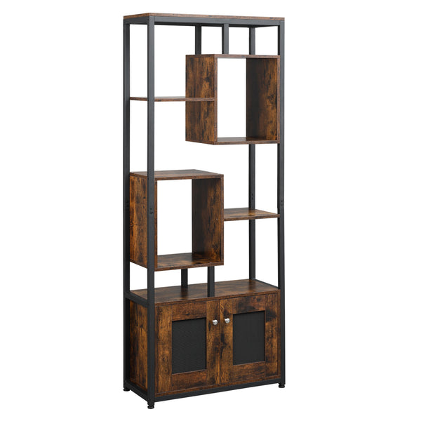 EASYCOMFORT Mobile Libreria Scaffale in Stile Industriale con Armadietto a  2 Ante, Scaffale Salvaspazio a 8 Ripiani per Casa e Ufficio, 70x30x180cm,  Marrone