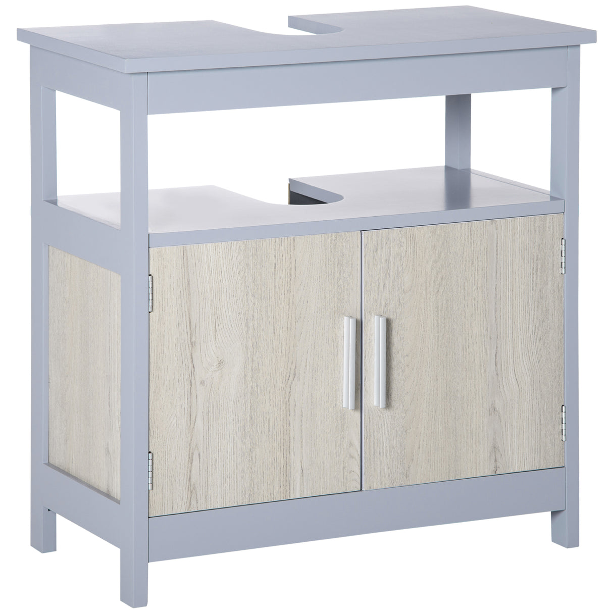 easycomfort easycomfort mobile sottolavabo bagno con armadietto e ripiano aperto 60x30x62cm grigio e legno naturale