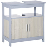 easycomfort easycomfort mobile sottolavabo bagno con armadietto e ripiano aperto 60x30x62cm grigio e legno naturale