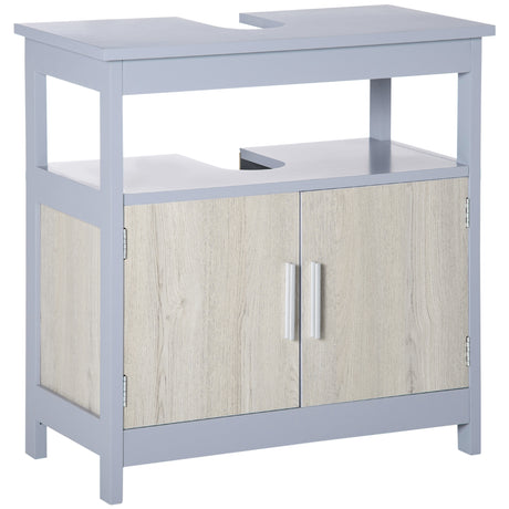 easycomfort easycomfort mobile sottolavabo bagno con armadietto e ripiano aperto 60x30x62cm grigio e legno naturale