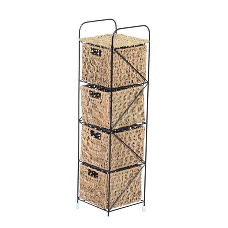 easycomfort easycomfort mobiletto con 4 cesti per casa cassettiera in alga marina e ferro 20 x 20 x 78cm nero e colore naturale ean 8054111841504