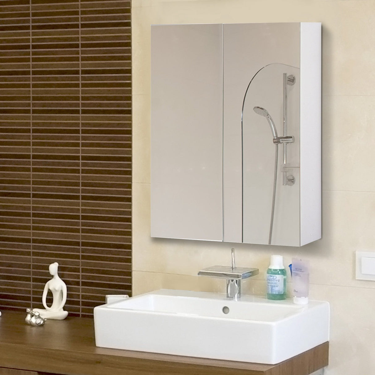 easycomfort easycomfort mobiletto pensile da bagno con 2 ante e specchiera in mdf bianco 60 x 75 x 15cm ean 8054144132488