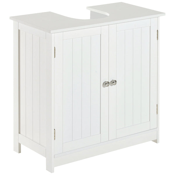 EASYCOMFORT Mobiletto Sottolavabo in MDF Bianco per Bagno Con 2 Ante  60x30x60cm