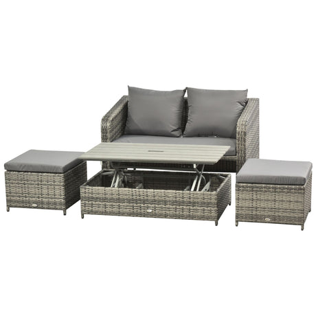 easycomfort easycomfort mobili da giardino in pe rattan salotto da esterno set 4 pezzi con divano tavolino regolabile e pouf grigio ean 8055776914770