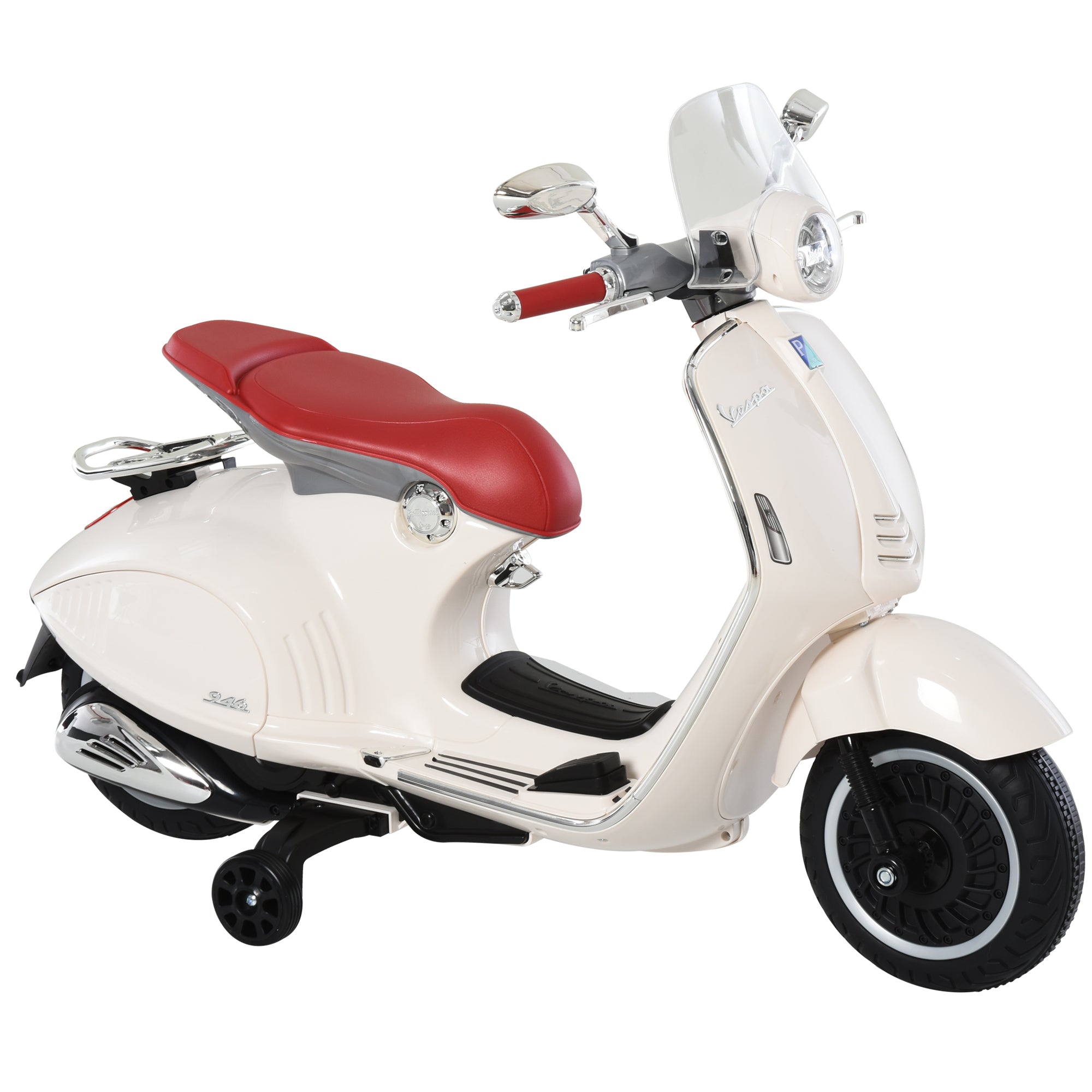 EASYCOMFORT Moto Elettrica per Bambini con Licenza Ufficiale Vespa, 2  Rotelle, Luci e Suoni, 108x49x75 cm, Bianca