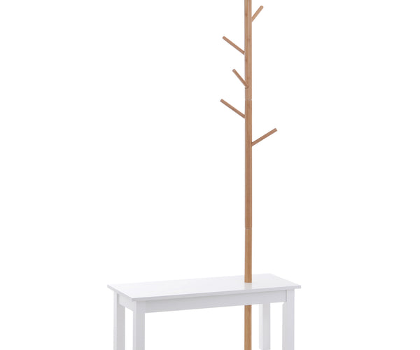 EASYCOMFORT Panca con Appendiabiti in Bambù, Colore Bianco e Legno,  80x30x180cm
