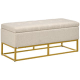 easycomfort easycomfort panca con contenitore in poliestere trapuntata con gambe in acciaio doro 110x44x48cm beige